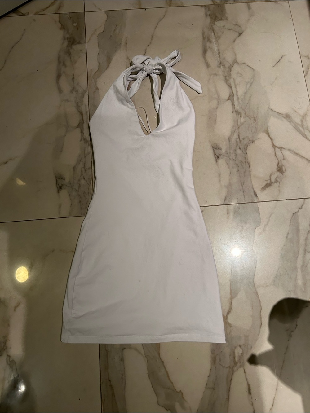 Aritzia Contour White Halter Mini Dress with Tie Neck